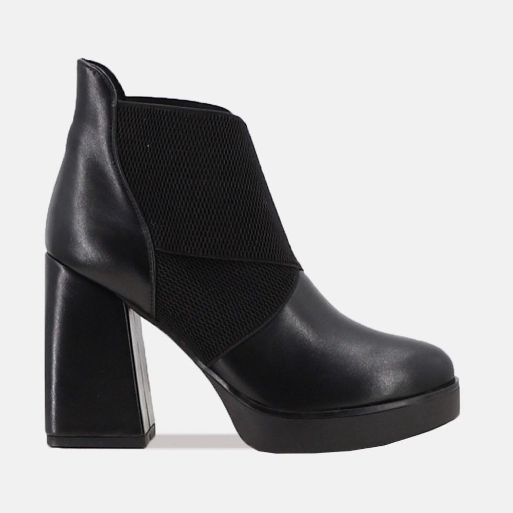 Women’s Block Heel Platform Stretch Ankle Boot in Black Faux Leather - Picture 2 of 5
